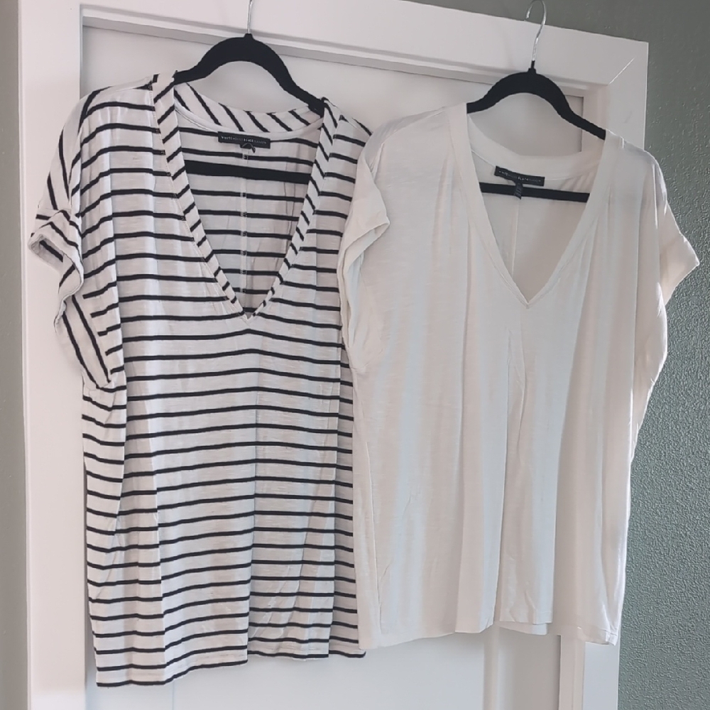 Striped and Solid V-Neck Women Tops